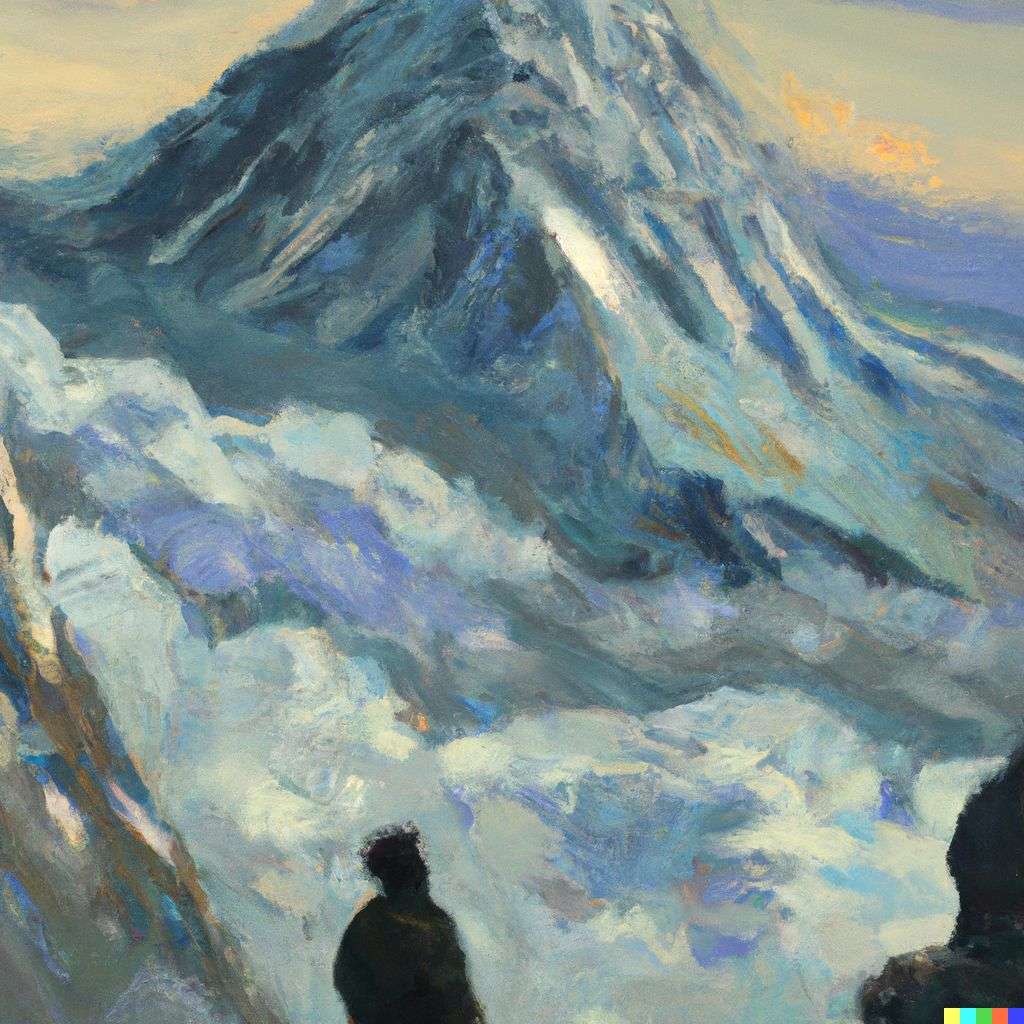 someone gazing at Mount Everest, painting by Claude Monet